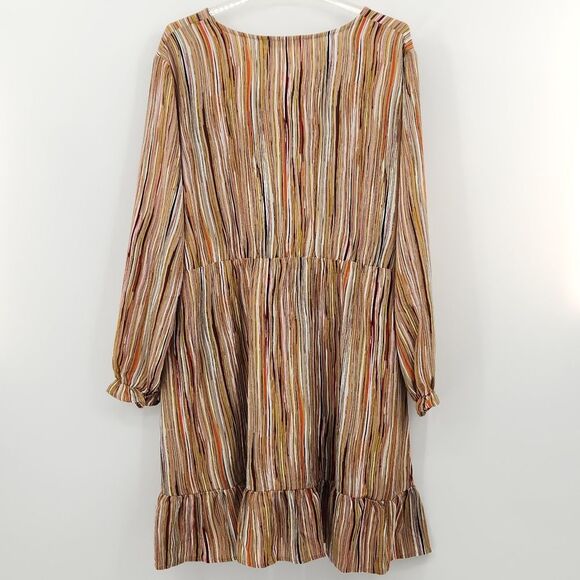 Agnes Orinda Dress Plus Size 3X Colorful Stripes Ruffle Boho Office Work Career - Picture 3 of 9